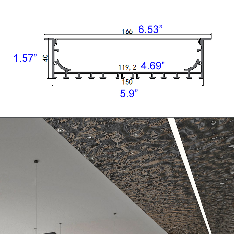 166mmx40mm Recessed Extra Wide LED Strip Channel 166mmx40mm Recessed Extra Wide LED Strip Channel
